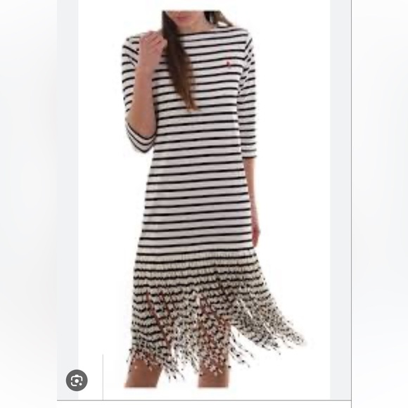 Polo striped dress with fringe bottom - Picture 1 of 5